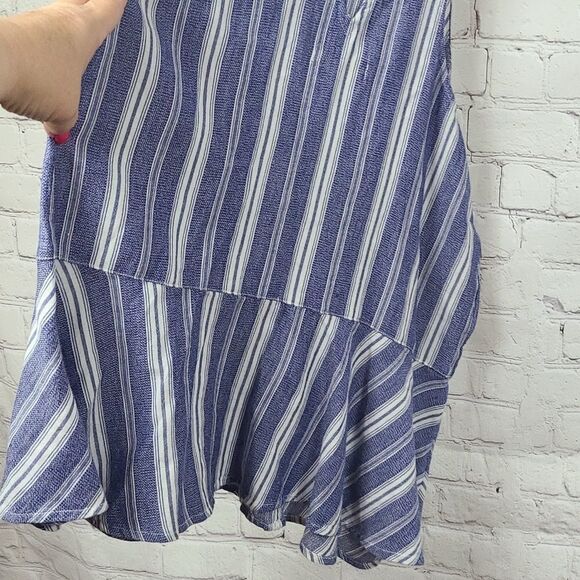 Hollister Juniors Small Soft Blue Stripe Sleeveless Crochet Top Ruffle Racerback - Picture 8 of 10